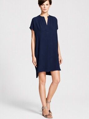 Vince Navy Split-Neck Cap Sleeve Tunic
